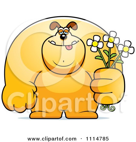 Clipart Buff Dog Holding Flowers - Royalty Free Vector Illustration by Cory Thoman