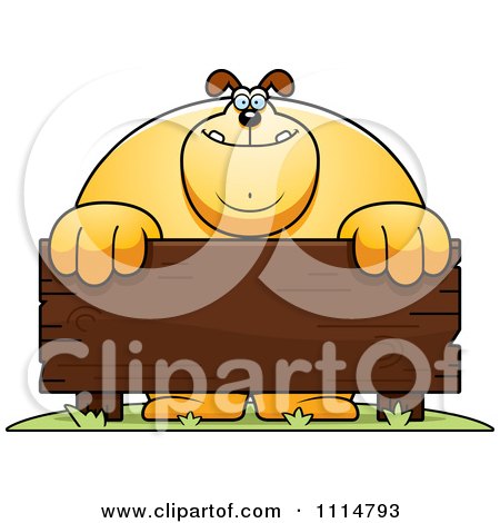 Clipart Buff Dog Behind A Wooden Sign - Royalty Free Vector Illustration by Cory Thoman