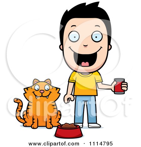 Clipart Happy Boy Feeding His Cat - Royalty Free Vector Illustration by Cory Thoman