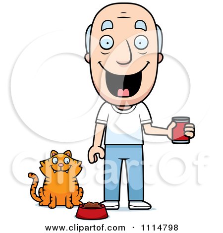 Clipart Happy Senior Man Feeding His Cat - Royalty Free Vector Illustration by Cory Thoman