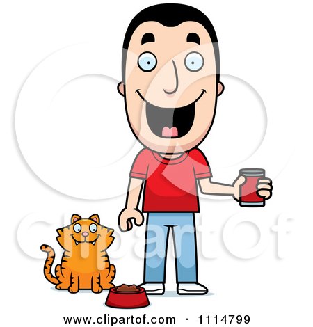 Clipart Happy Man Feeding His Cat - Royalty Free Vector Illustration by Cory Thoman