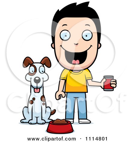 Clipart Happy Boy Feeding His Dog - Royalty Free Vector Illustration by Cory Thoman