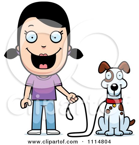 Clipart Happy Girl Ready To Walk Her Dog - Royalty Free Vector Illustration by Cory Thoman