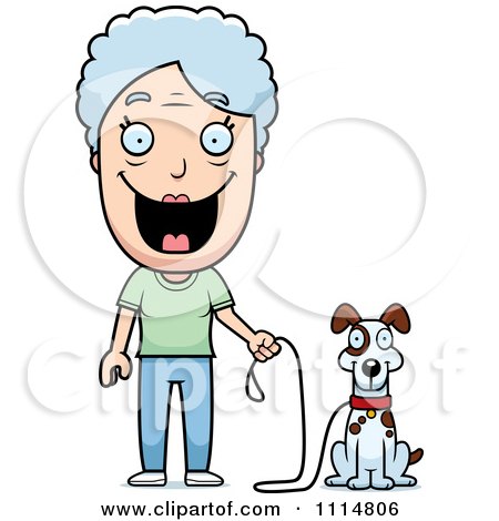 Clipart Happy Senior Woman Ready To Walk Her Dog - Royalty Free Vector Illustration by Cory Thoman