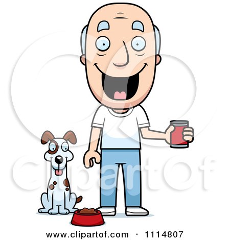 Clipart Happy Senior Man Feeding His Dog - Royalty Free Vector Illustration by Cory Thoman