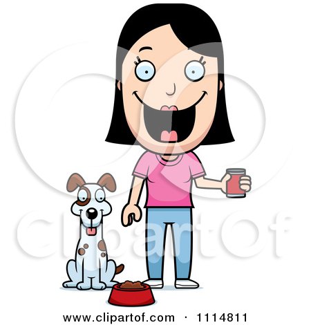 Clipart Happy Woman Feeding Her Dog - Royalty Free Vector Illustration by Cory Thoman