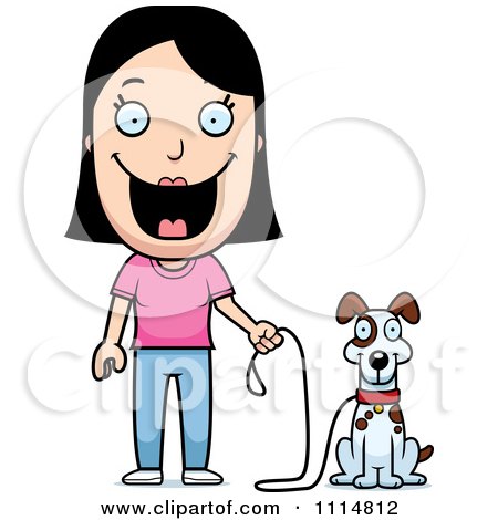 Clipart Happy Woman Ready To Walk Her Dog - Royalty Free Vector Illustration by Cory Thoman