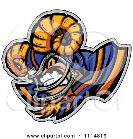 Clipart Competitive Ram Football Player Mascot With Shoulder Pads - Royalty Free Vector Illustration by Chromaco