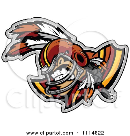 Clipart Competitive Native American Brave Football Player Mascot With Shoulder Pads - Royalty Free Vector Illustration by Chromaco
