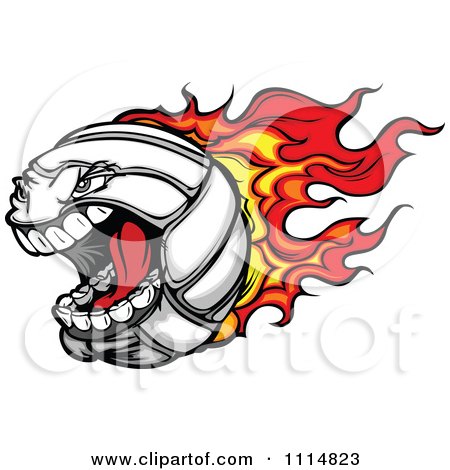 Clipart Aggressive Screaming Flaming Volleyball - Royalty Free Vector Illustration by Chromaco