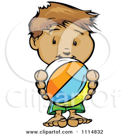 Clipart Cute Beach Boy Holding A Ball - Royalty Free Vector Illustration by Chromaco