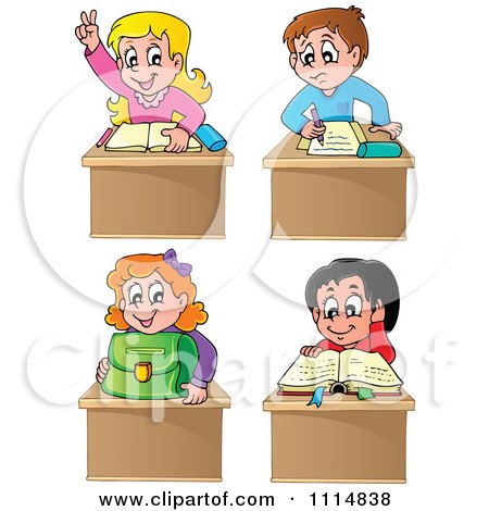 Clipart School Children At Their Desks - Royalty Free Vector Illustration by visekart