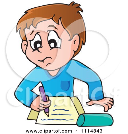 Clipart Stressed School Boy Writing - Royalty Free Vector Illustration by visekart