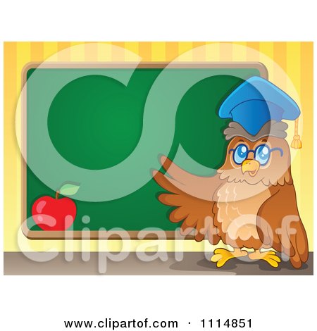 Clipart Teacher Owl Presenting A Chalkboard - Royalty Free Vector Illustration by visekart