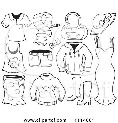 Clipart Outlined Accessories And Clothes 2 - Royalty Free Vector Illustration by visekart