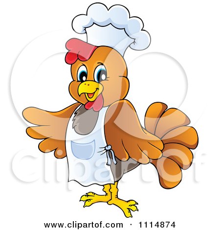 Clipart Chef Chicken Wearing A Hat And Apron - Royalty Free Vector Illustration by visekart