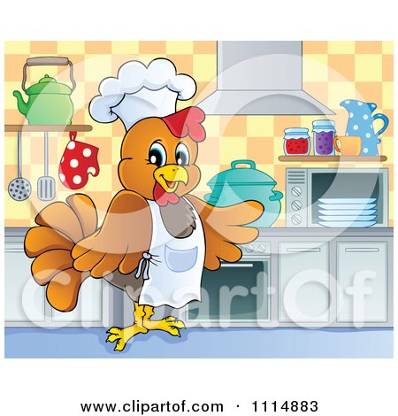 Clipart Chef Chicken Cooking In A Kitchen - Royalty Free Vector Illustration by visekart