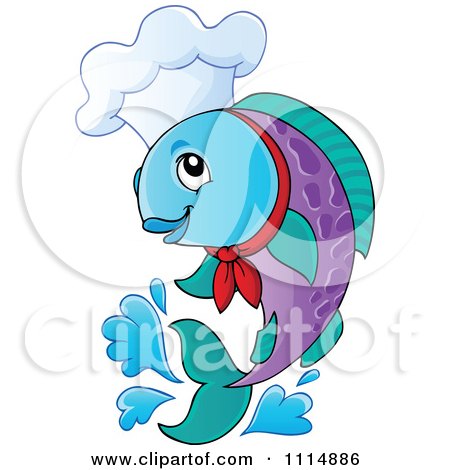 Clipart Jumping Chef Fish - Royalty Free Vector Illustration by visekart
