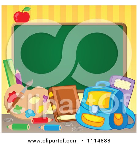Clipart Blank Chalkboard With School Supplies - Royalty Free Vector Illustration by visekart