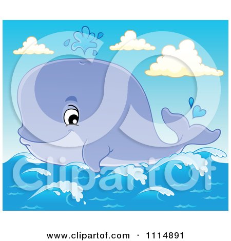 Clipart Cute Whale Spouting On The Ocean - Royalty Free Vector Illustration by visekart