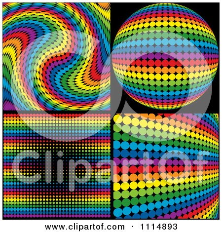 Clipart Rainbow Colored Disco Ball And Backgrounds On Black - Royalty Free Vector Illustration by dero