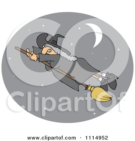 Clipart Flying Witch Holding Onto Her Fast Broom In A Night Sky- Royalty Free Vector Illustration by djart