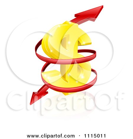 Clipart 3d Gold USD Dollar Symbol With A Spiraling Red Arrow - Royalty Free Vector Illustration by AtStockIllustration