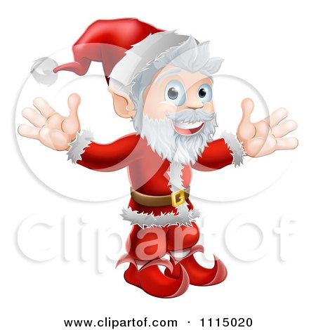 Clipart Cheerful Santa Holding Both Hands Up - Royalty Free Vector Illustration by AtStockIllustration