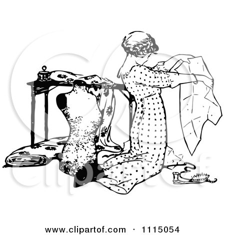 Clipart Vintage Black And White Seamstress Kneeling And Working - Royalty Free Vector Illustration by Prawny Vintage