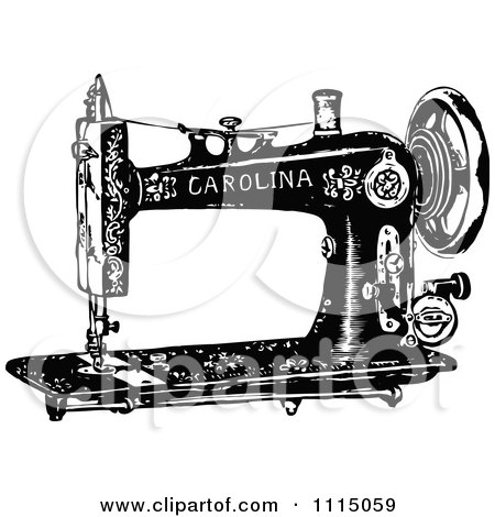 Clipart Vintage Black And White Antique Sewing Machine 2 - Royalty Free Vector Illustration by Prawny Vintage