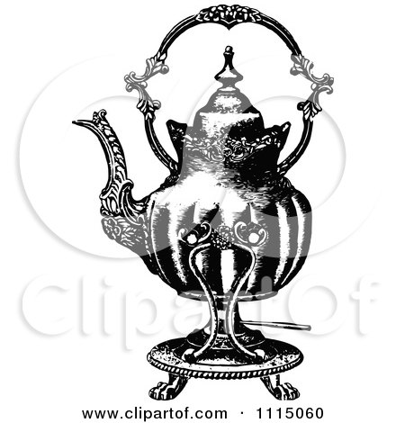 Clipart Vintage Black And White Ornate Tea Pot 4 - Royalty Free Vector Illustration by Prawny Vintage