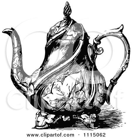 Clipart Vintage Black And White Ornate Tea Pot 3 - Royalty Free Vector Illustration by Prawny Vintage
