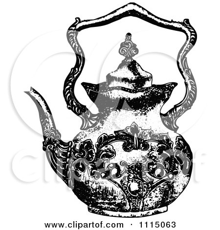 Clipart Vintage Black And White Ornate Tea Pot 1 - Royalty Free Vector Illustration by Prawny Vintage