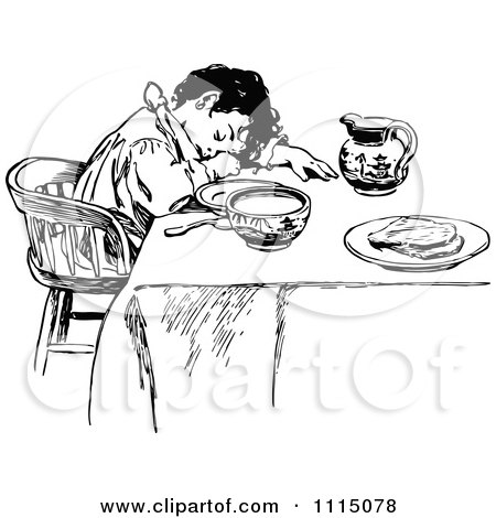 Clipart Vintage Black And White Girl Sleeping At The Table - Royalty Free Vector Illustration by Prawny Vintage