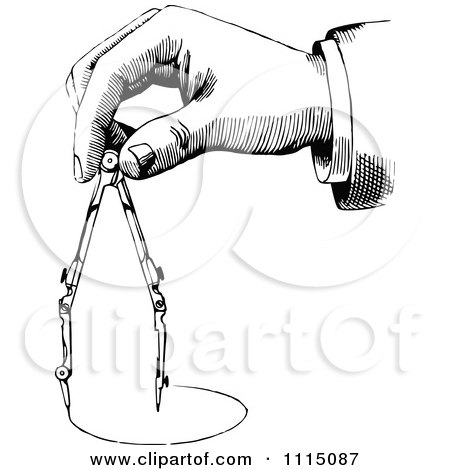 Clipart Retro Black And White Hand Using A Drafting Compass - Royalty Free Vector Illustration by Prawny Vintage