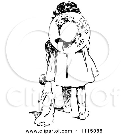 Clipart Vintage Black And White Girl Dragging Her Doll - Royalty Free Vector Illustration by Prawny Vintage