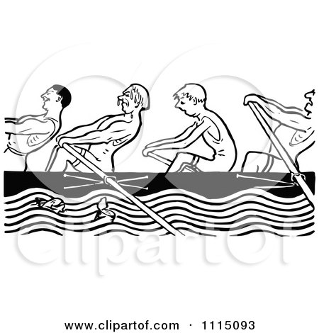Clipart Vintage Black And White Men Rowing - Royalty Free Vector Illustration by Prawny Vintage