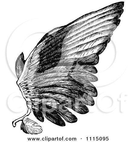 Clipart Vintage Black And White Bird Wing - Royalty Free Vector Illustration by Prawny Vintage