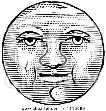 Clipart Vintage Black And White Full Moon Face - Royalty Free Vector Illustration by Prawny Vintage