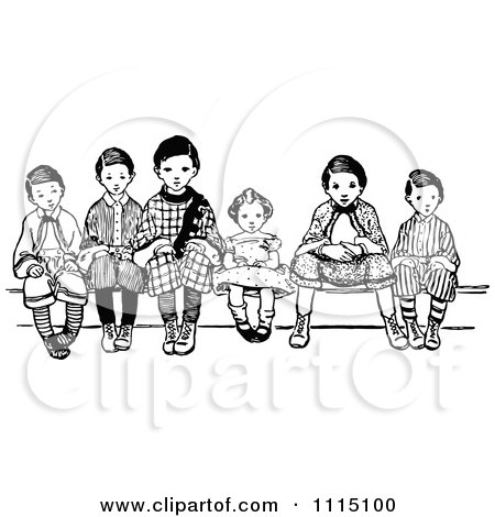 Clipart Vintage Black And White Children Sitting - Royalty Free Vector Illustration by Prawny Vintage