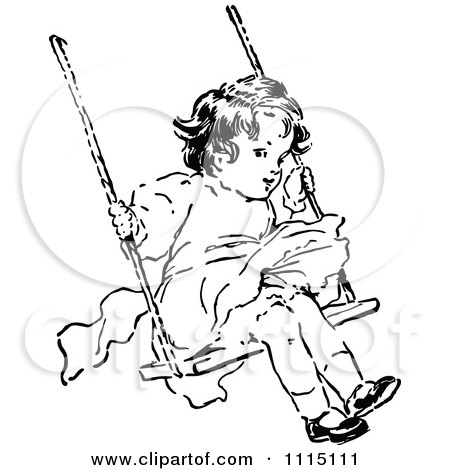 Clipart Vintage Black And White Girl Swinging - Royalty Free Vector Illustration by Prawny Vintage
