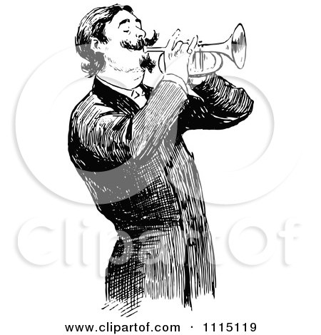 Clipart Vintage Black And White Man Playing A Trumpet - Royalty Free Vector Illustration by Prawny Vintage