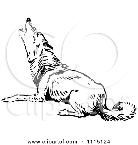 Clipart Vintage Black And White Dog Howling - Royalty Free Vector Illustration by Prawny Vintage
