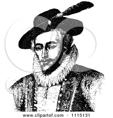 Clipart Vintage Black And White Portrait Of Sir Walter Raleigh - Royalty Free Vector Illustration by Prawny Vintage