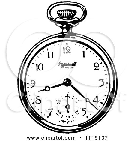 Clipart Vintage Black And White Pocket Watch 3 - Royalty Free Vector Illustration by Prawny Vintage