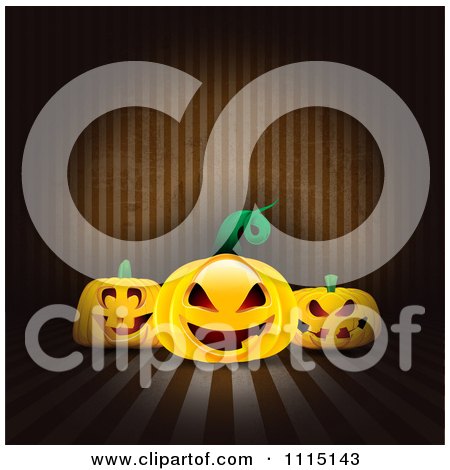 Clipart Halloween Background Of Jackolanterns Over Brown Stripes - Royalty Free Vector Illustration by KJ Pargeter