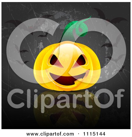 Clipart Halloween Background Of A Jackolantern With Bats On Gray Grunge - Royalty Free Vector Illustration by KJ Pargeter