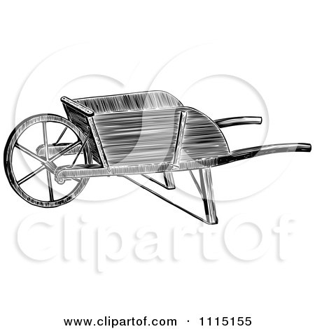 Clipart Vintage Black And White Wooden Wheelbarrow - Royalty Free Vector Illustration by Prawny Vintage