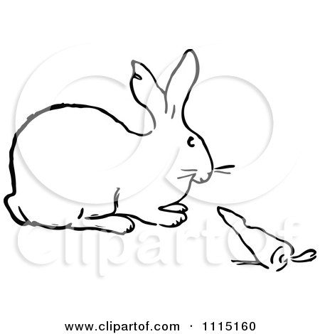 Clipart Vintage Black And White Bunny And Carrot - Royalty Free Vector Illustration by Prawny Vintage