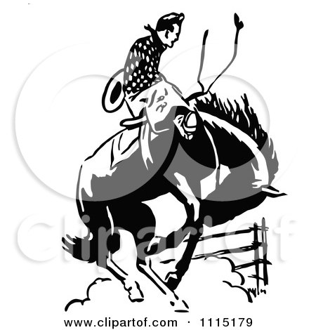 Clipart Vintage Black And White Vintage Black And White Rodeo Cowboy On A Bucking Horse - Royalty Free Vector Illustration by Prawny Vintage